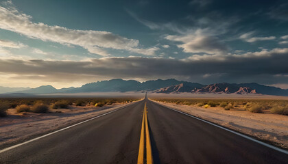 Naklejka premium Desert Highway mountains Death Valley Road autumn evening
