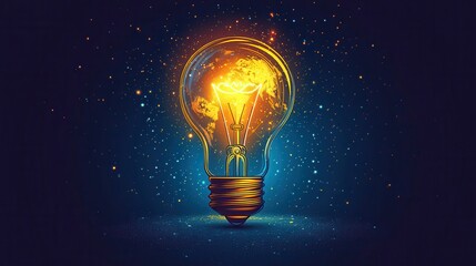 Glowing Light Bulb with Earth Inside and Sparkling Lights