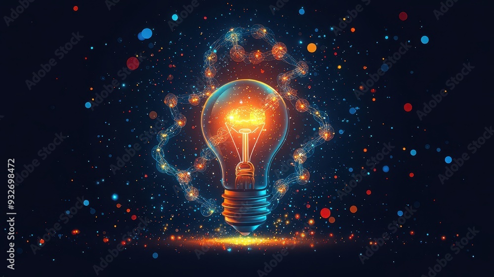 Aufkleber glowing light bulb with abstract network and sparkle effect
