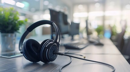 Communication support, call center and customer service help desk. VOIP headset for customer service support (call center) concep. 