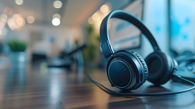 Communication support, call center and customer service help desk. VOIP headset for customer service support (call center) concep. 