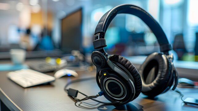 Communication support, call center and customer service help desk. VOIP headset for customer service support (call center) concep. 