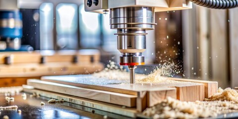 Close-up of a CNC Router Cutting Wood, Woodworking, Machine, Manufacturing, Fabrication