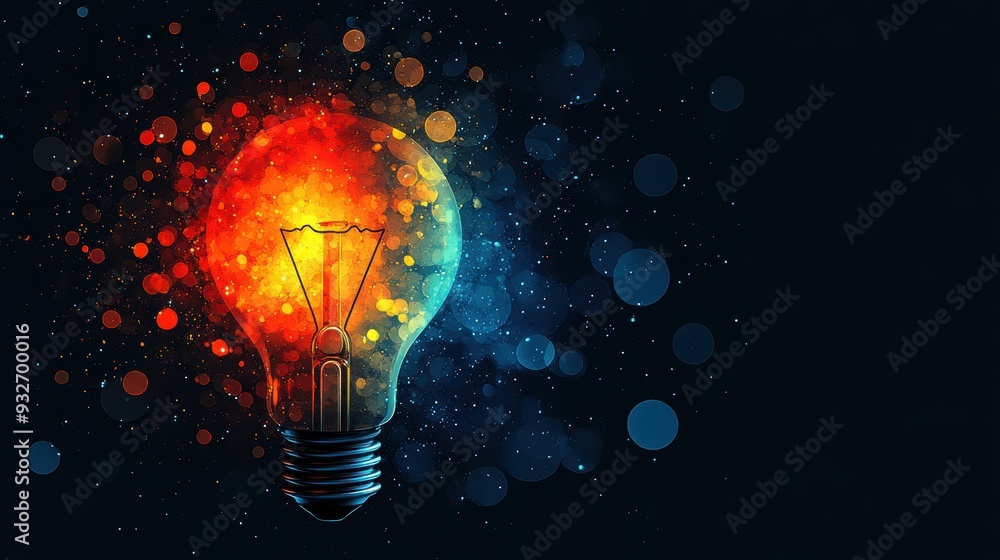 Poster glowing light bulb with abstract bokeh background