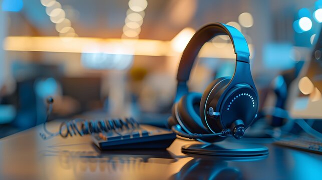 Communication support, call center and customer service help desk. VOIP headset for customer service support (call center) concep. 