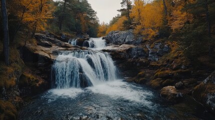 Waterfall In Autumn Forest