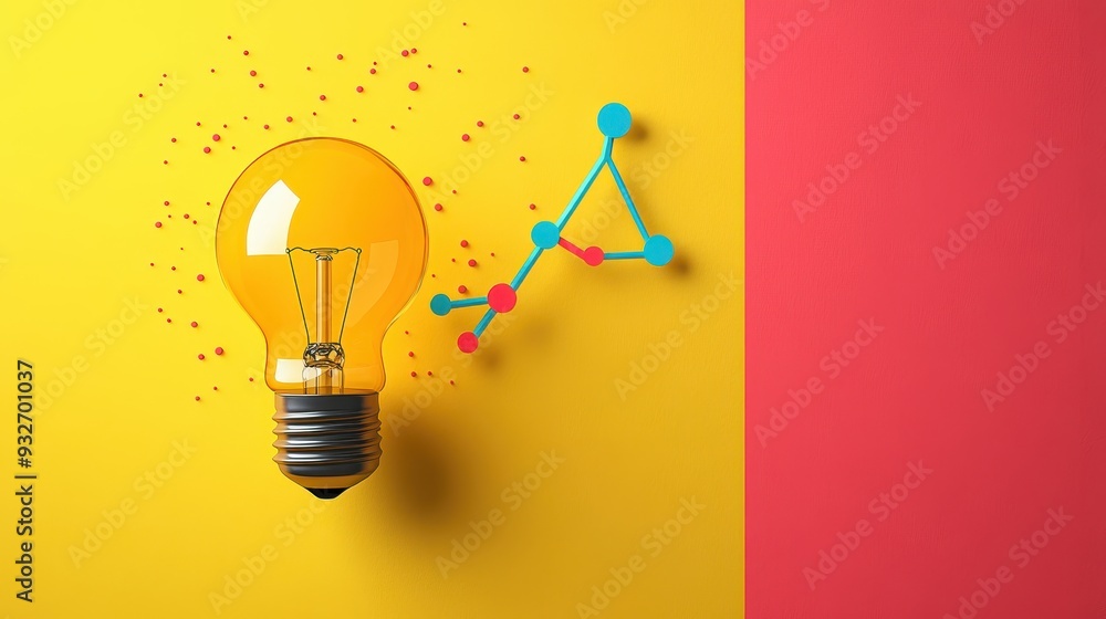 Aufkleber yellow and red background with light bulb and abstract shape