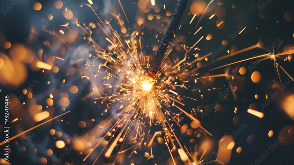 Poster close-up of sparkler with golden sparks