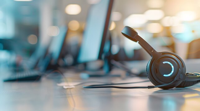 Communication support, call center and customer service help desk. VOIP headset for customer service support (call center) concep. 