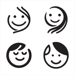 Smile Face Silhouette Vector, Minimalist Smiling Face Outline Design