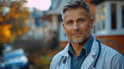 doctor in uniform going home from work looking at camerwork life balance of healthcare worker