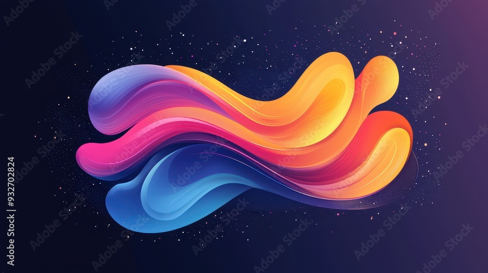 Poster Abstract Colorful Swirls with Sparkles on Dark Background