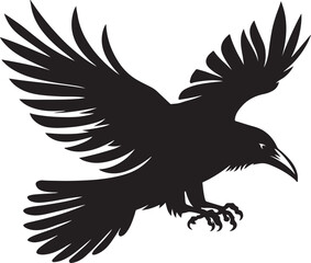Obraz premium Flying raven silhouette Vector illustration isolated with transparent background