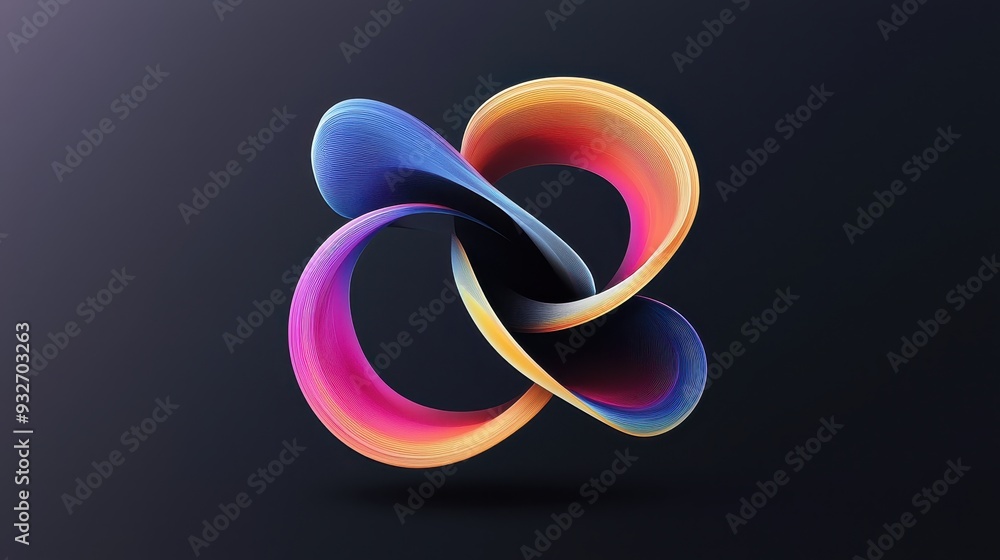 Aufkleber abstract colorful d twisted ribbon loop on black background