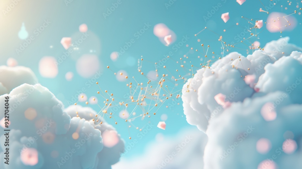 Poster explore the whimsical world of cloud networking with surreal imagery of data connections flowing thr