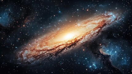 Fototapeta premium Photograph of a galaxy with trailing, nebulous light and faint, cosmic traces adding depth and mystery.