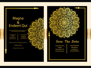 Save The Date invitation card design in floral mandala background Template