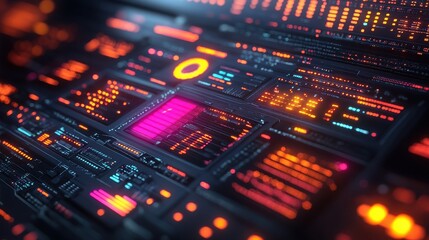 Futuristic Technology Interface with Glowing Lights and Digital Data