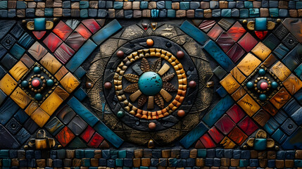 Fototapeta premium Colorful Abstract Mosaic Artwork with Geometric Shapes