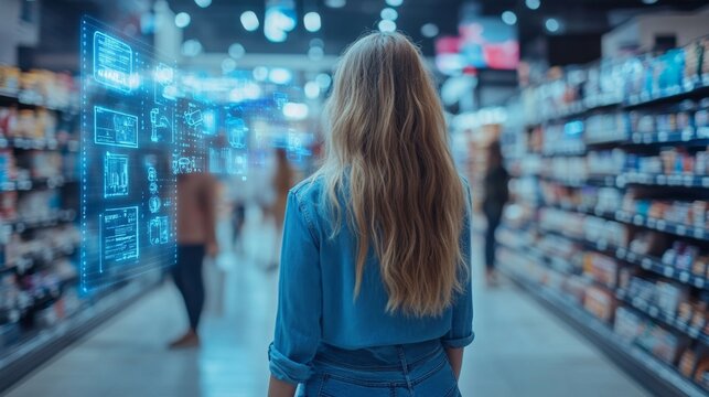 Woman in Supermarket with AR.
