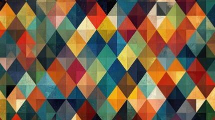 Abstract Geometric Pattern with Colorful Triangles and Diamond Shapes