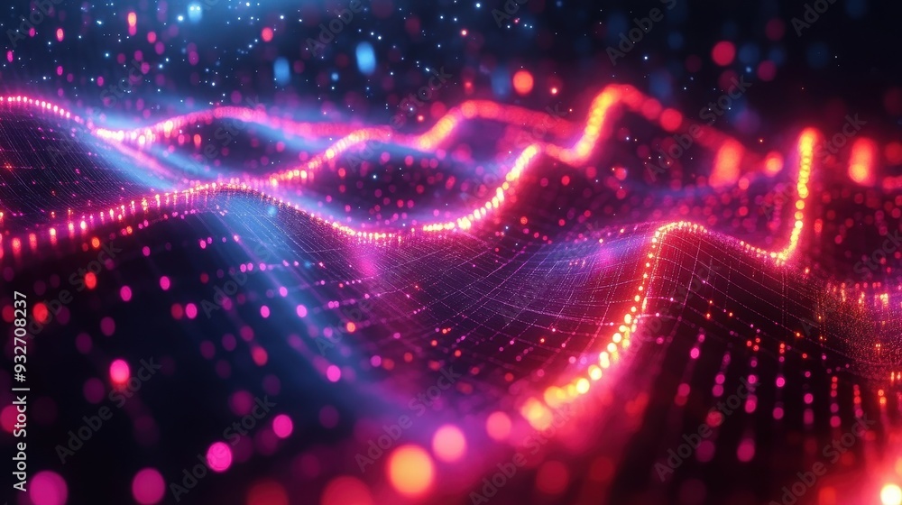 Poster abstract neon lights background with bokeh effect