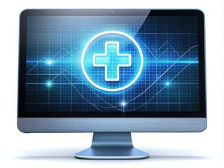 Fototapeta premium A modern electronic health record symbol displayed on a computer monitor screen, representing digital medical data management and healthcare technology integration.