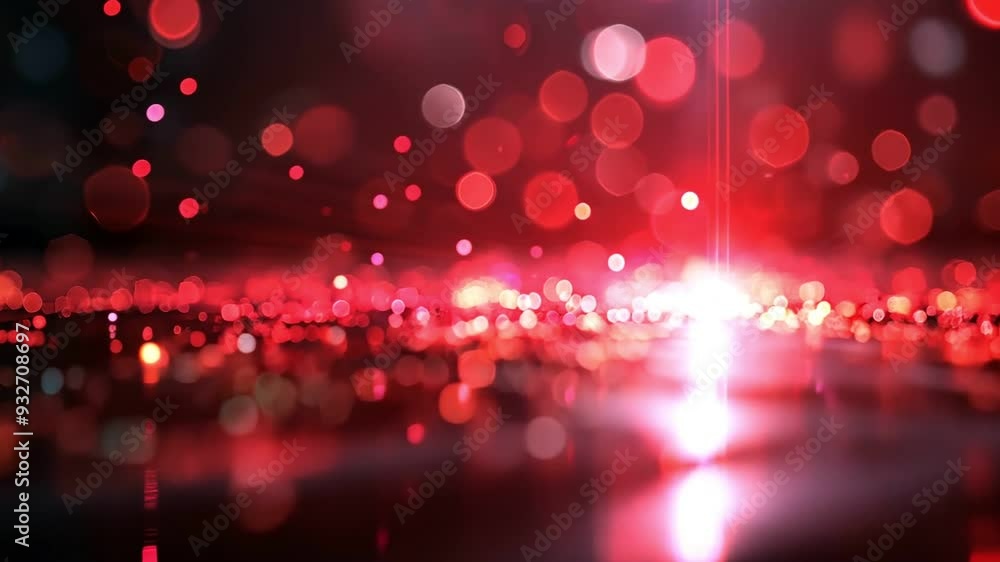 Poster abstract red bokeh lights and reflections, creating a vibrant and dynamic visual effect