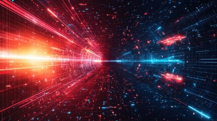 Obraz premium Abstract Neon Tunnel with Red and Blue Lights