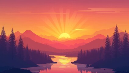 Sunrise Over Mountain Lake