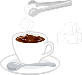 シュガートングで角砂糖を入れたコーヒー