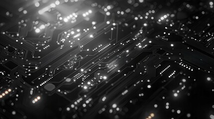 Abstract Circuit Board Background with Bokeh Lights