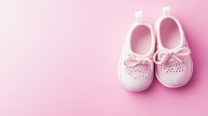 Tiny White Baby Shoes on a Pink Background