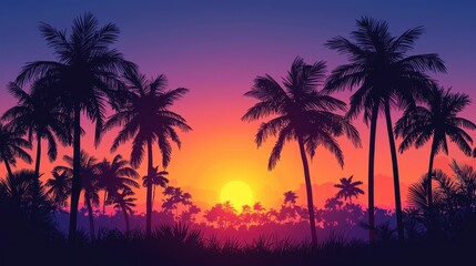 Palm Tree Silhouette at Sunset with Colorful Sky