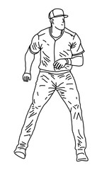 hand draw baseball player silhouette