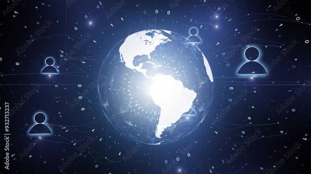 Aufkleber artistic binary numbers people and earth sphere rotation.