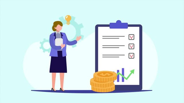 Animated video Budget planning concept. Full length animation illustration. High quality 4k footage.
