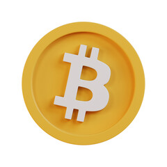 A stylized representation of a Bitcoin symbol on a yellow coin background.