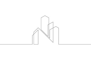 Continuous one line drawing house logo minimal. Construction. Building structure scheme. Home silhouette. Architecture. One continuous line isolated minimal illustration.