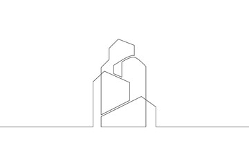Continuous one line drawing house logo minimal. Construction. Building structure scheme. Home silhouette. Architecture. One continuous line isolated minimal illustration.