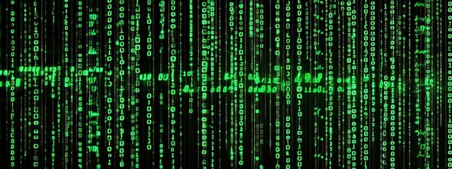 Obraz premium Binary code, green and black, scrolling text, soft LED lighting