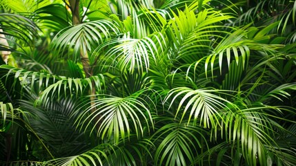 Dense cluster of palm trees with vibrant green fronds