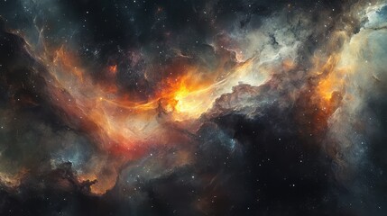 Naklejka premium Conceptual art of cosmic nebulas with faint, ethereal traces of light and matter drifting through space.