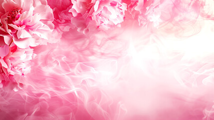 A pink background with a pink flower in the foreground. The flower is surrounded by smoke, giving the impression of a dreamy, romantic atmosphere
