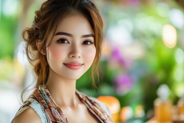 Tranquil Southeast Asian Woman Embracing Aromatherapy Bliss in Spa Setting (Selective Focus, Sensory Wellness Theme, Vibrant Overlay)