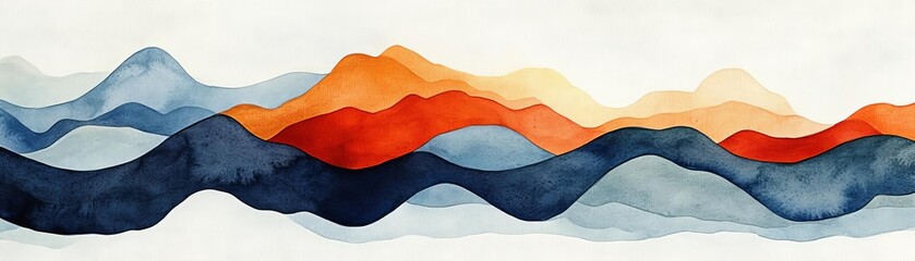 Naklejka premium Geometric patterns, flowing forms with soft edges, vibrant color transitions, modern aesthetic, Watercolor style