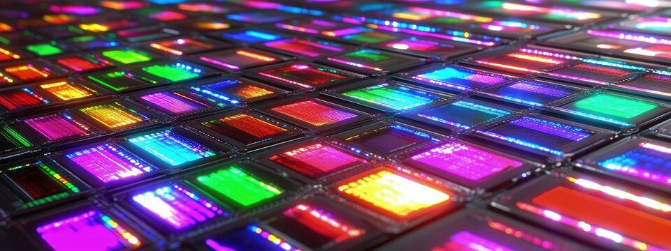 DNA microarray, analyzing genetic expressions, detailed chip surface, soft overhead light