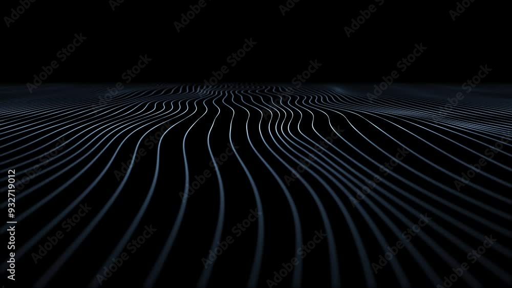 Aufkleber loop slow motion wavy lines pattern on clean black background.
