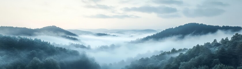 Obraz premium Ethereal mist, abstract foggy landscape with soft edges, cool blues and greys, peaceful atmosphere, Watercolor style