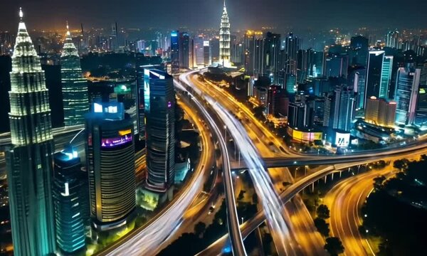 moving city and building lights and cars video in 8k